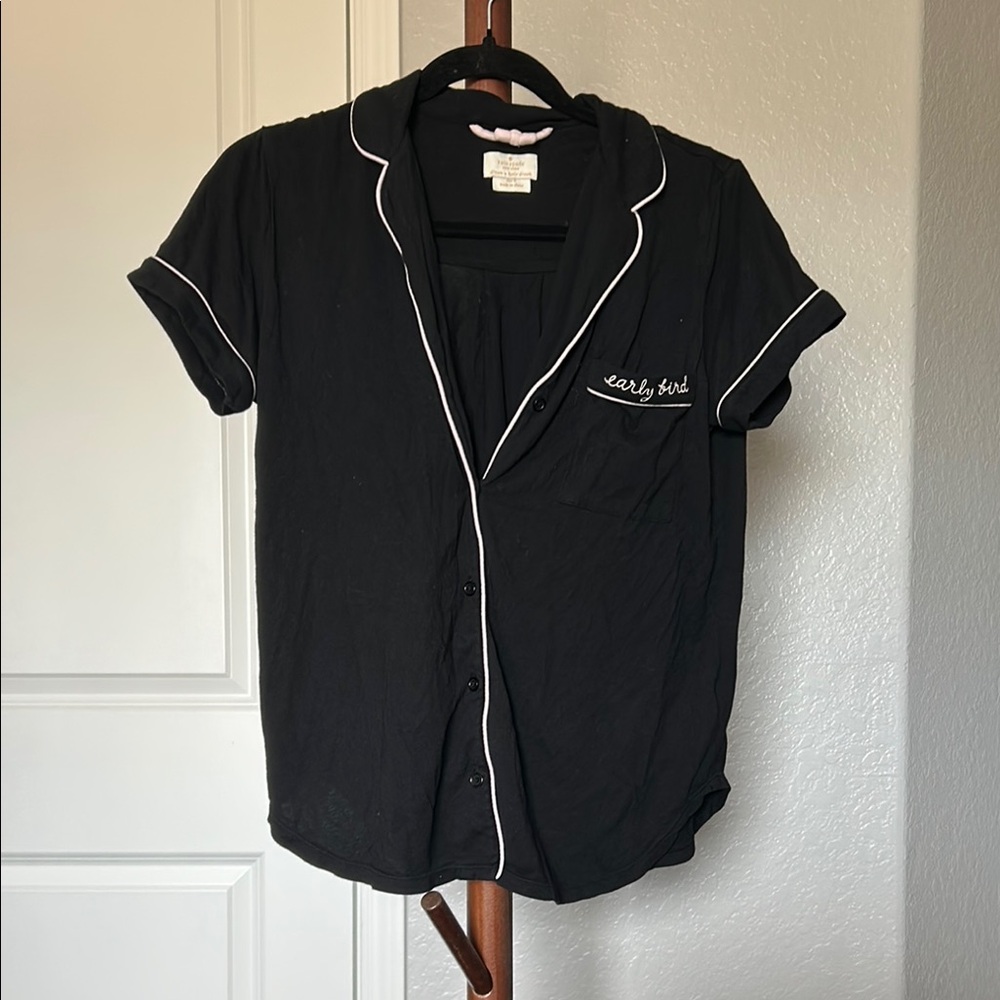 W Kate Spade Black Short Sleeve Pajama Top Light Pink Trim Size Medium |A209